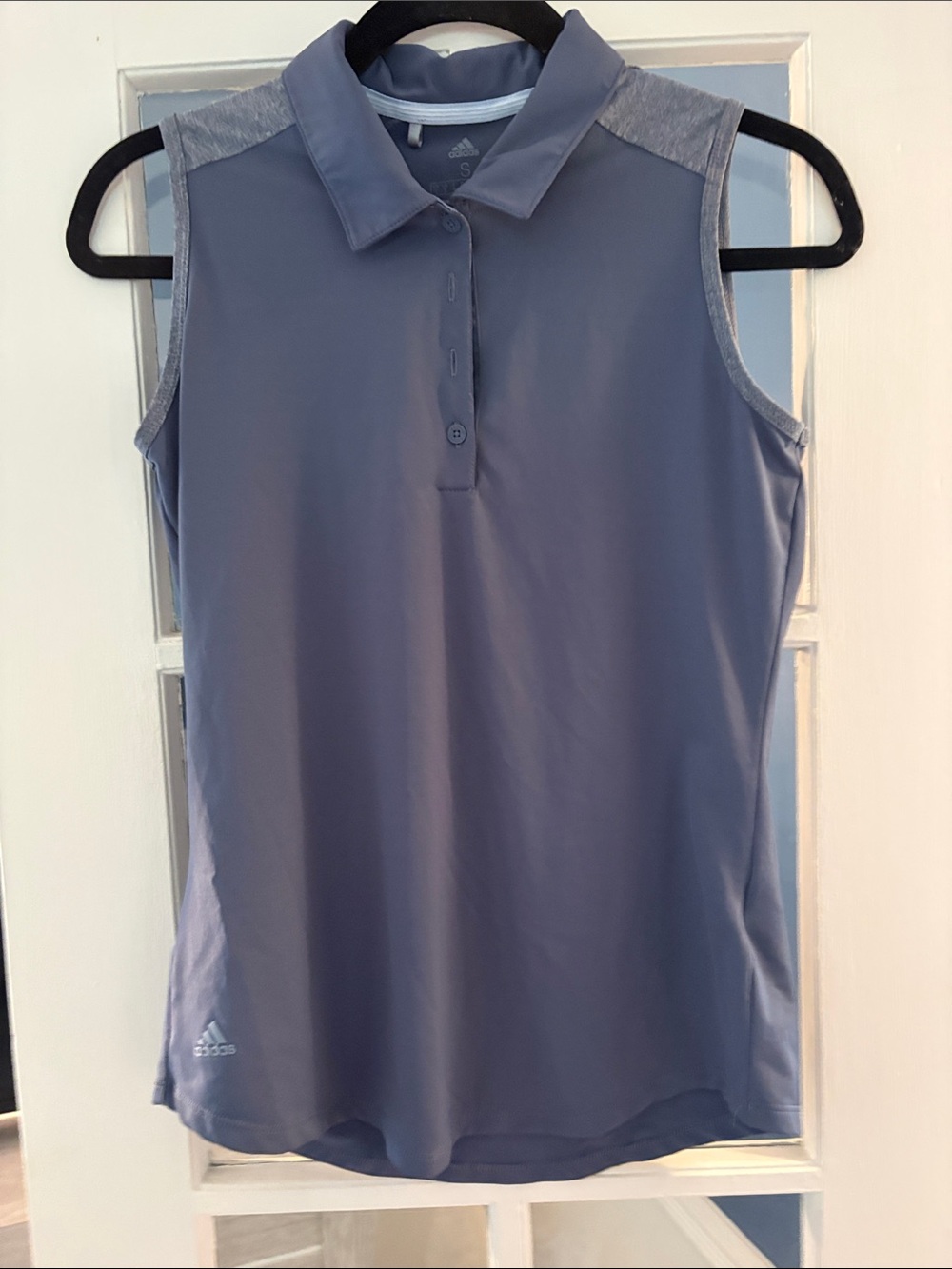 adidas Sleeveless Polo Tank in Slate Blue with Heathered Gray Shoulders